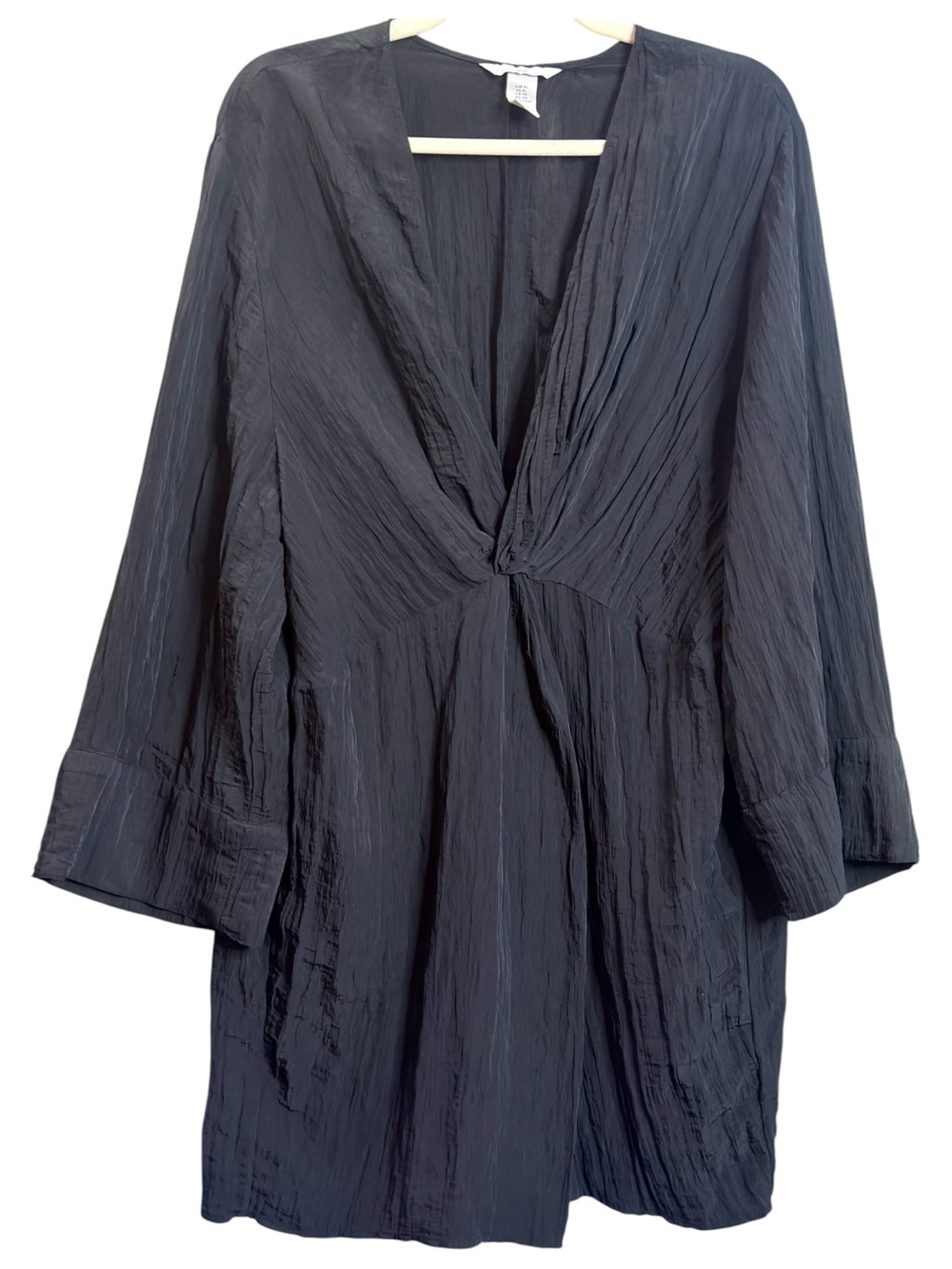H&M Black Twist Front Crinkle Mini Dress XL
